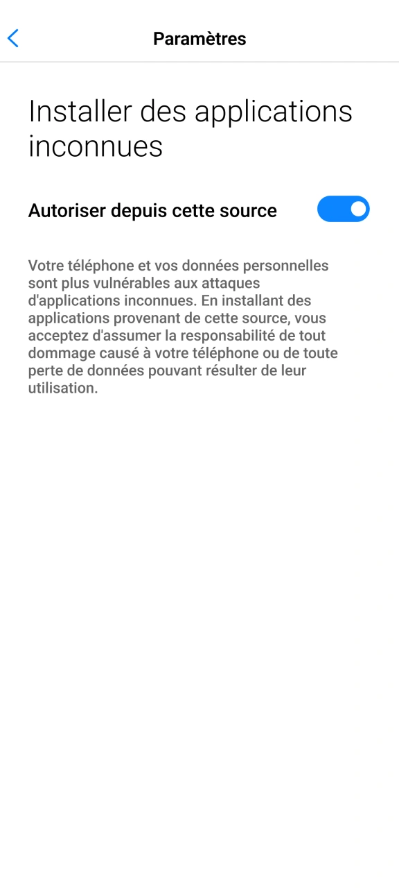 Autorisez l'installation à partir de sources inconnues pour télécharger IgoBet.