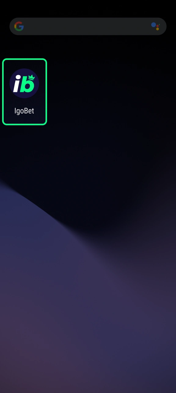 Ouvrez l'application IgoBet depuis votre écran d'accueil.