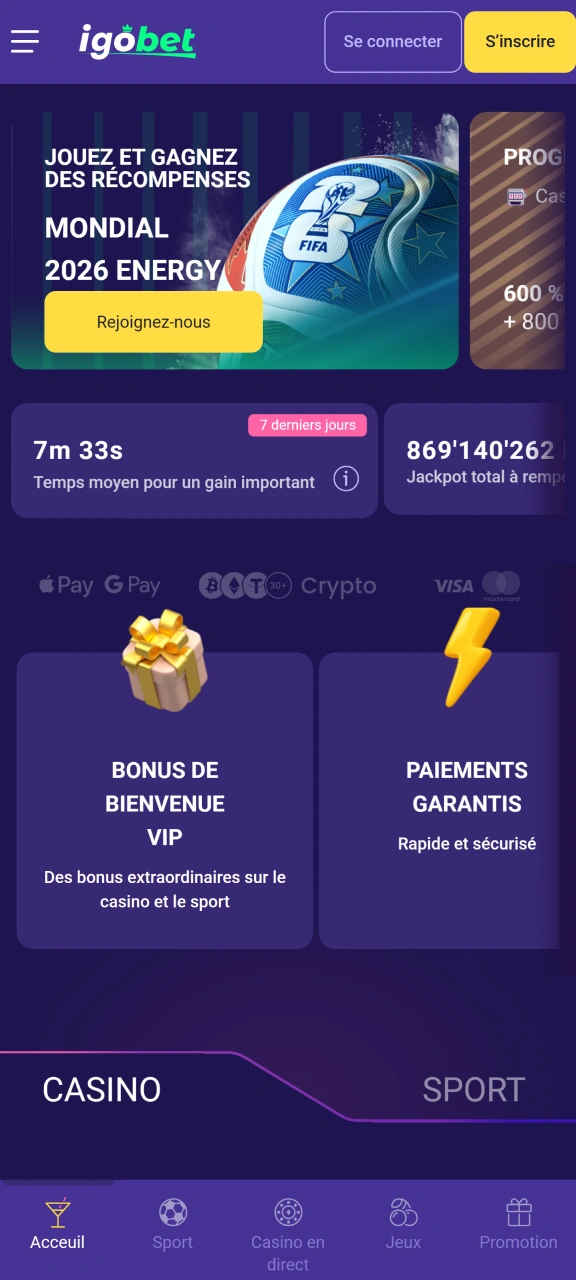 Téléchargez l'application IgoBet et découvrez sa navigation et son interface.