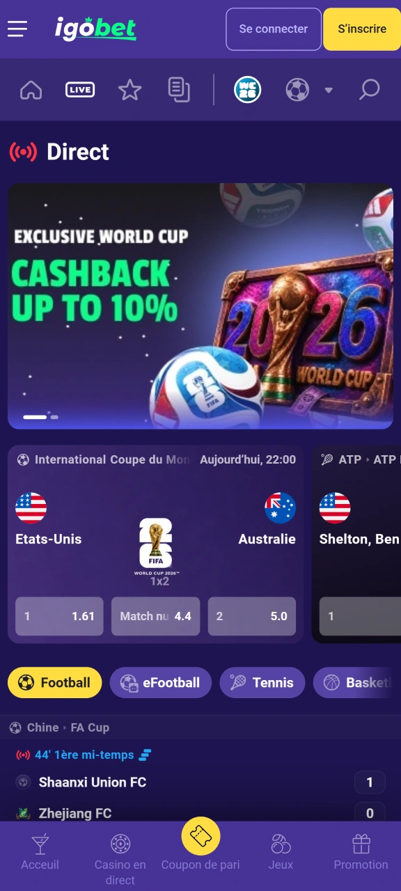 Découvrez la rubrique Sport sur l'application IgoBet.