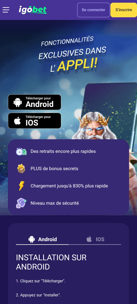 Ouvrez la page dédiée à l'application sur le site web d'IgoBet.