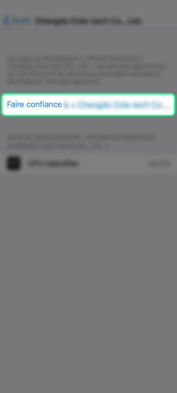 Vérifiez que le développeur figure bien dans les paramètres pour pouvoir installer l'application IgoBet.
