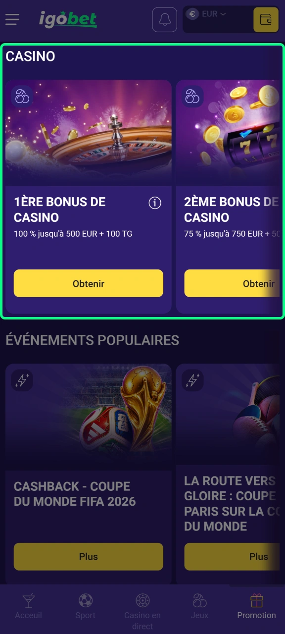 Réclamez votre bonus de casino chez IgoBet.
