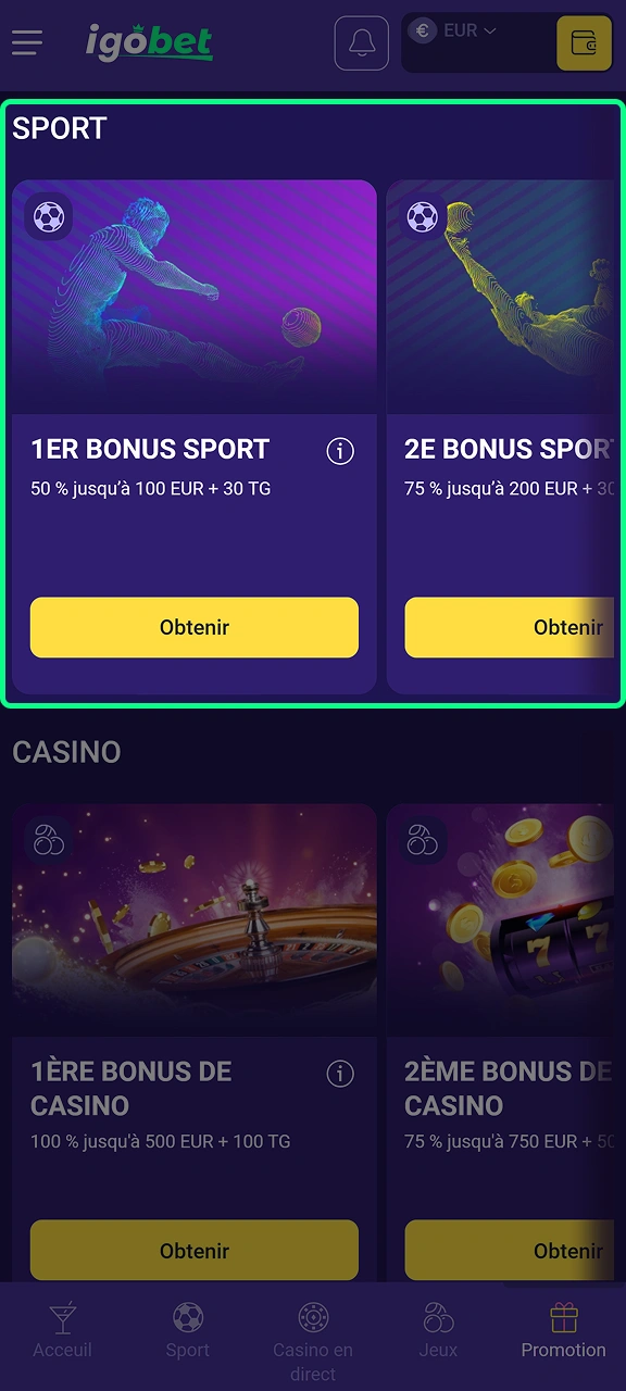 Activez votre bonus sportif disponible chez IgoBet.