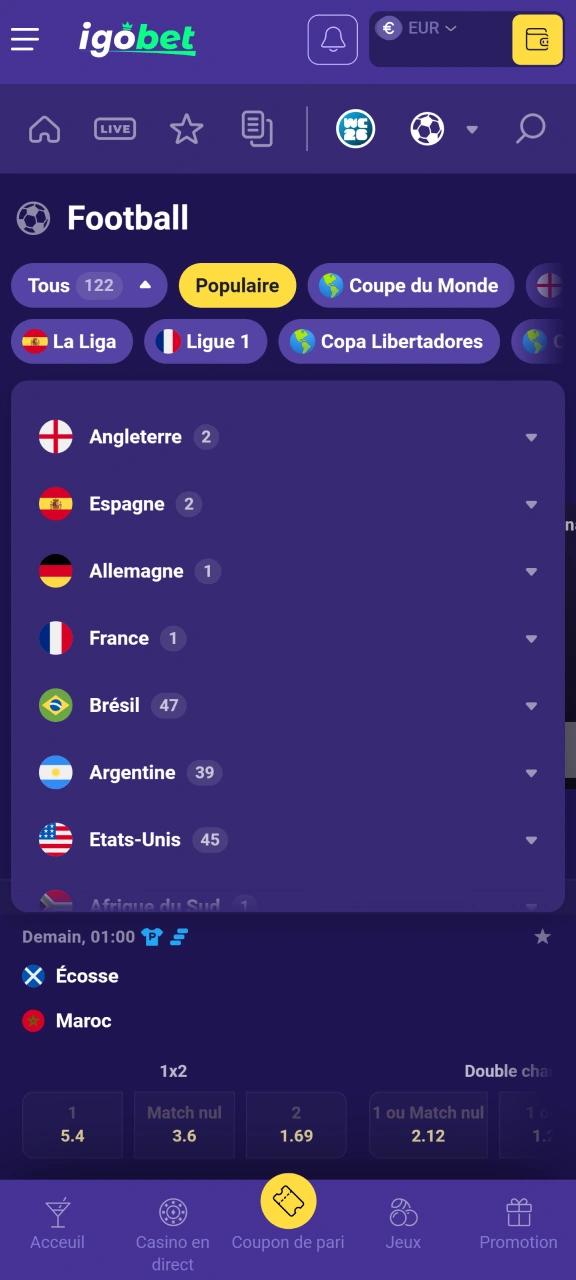 Choisissez un match sur lequel parier chez IgoBet.