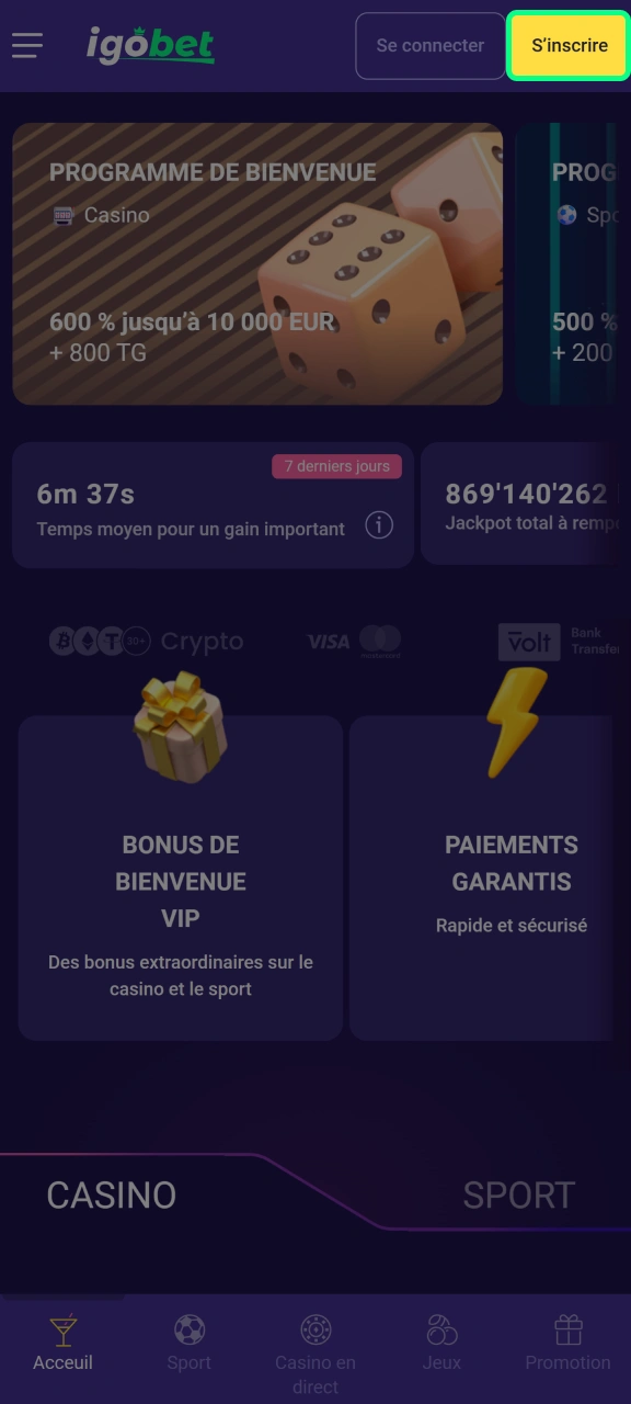 Ouvrez le formulaire d'inscription sur le site web d'IgoBet.
