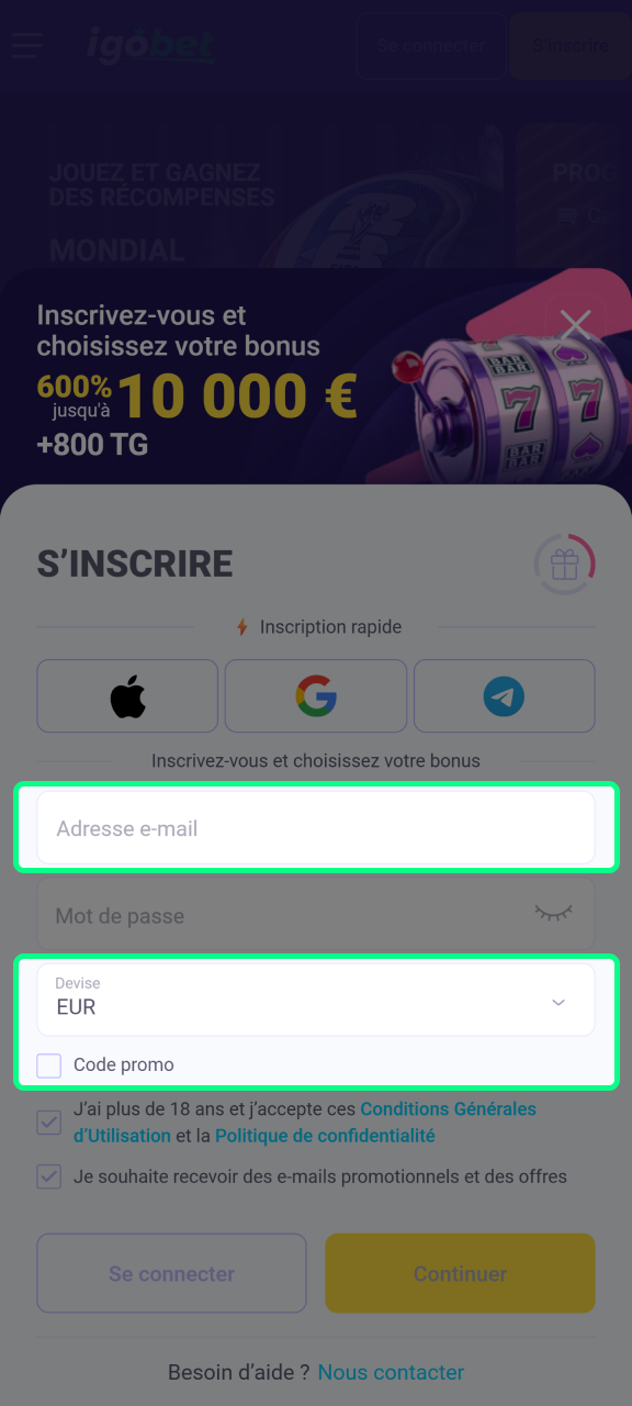 Ajoutez vos informations sur la plateforme IgoBet.