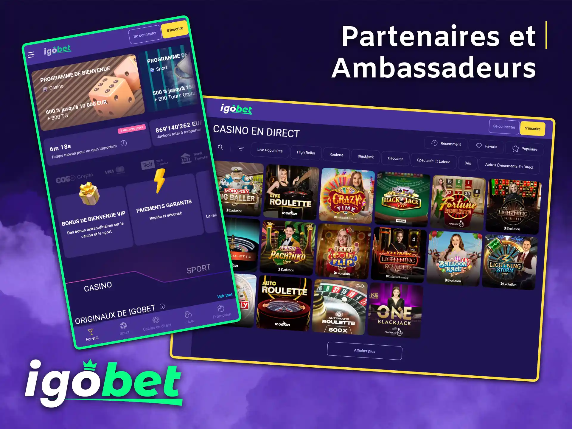 Découvrez les partenaires prestigieux qui soutiennent le succès et l'innovation d'IgoBet.