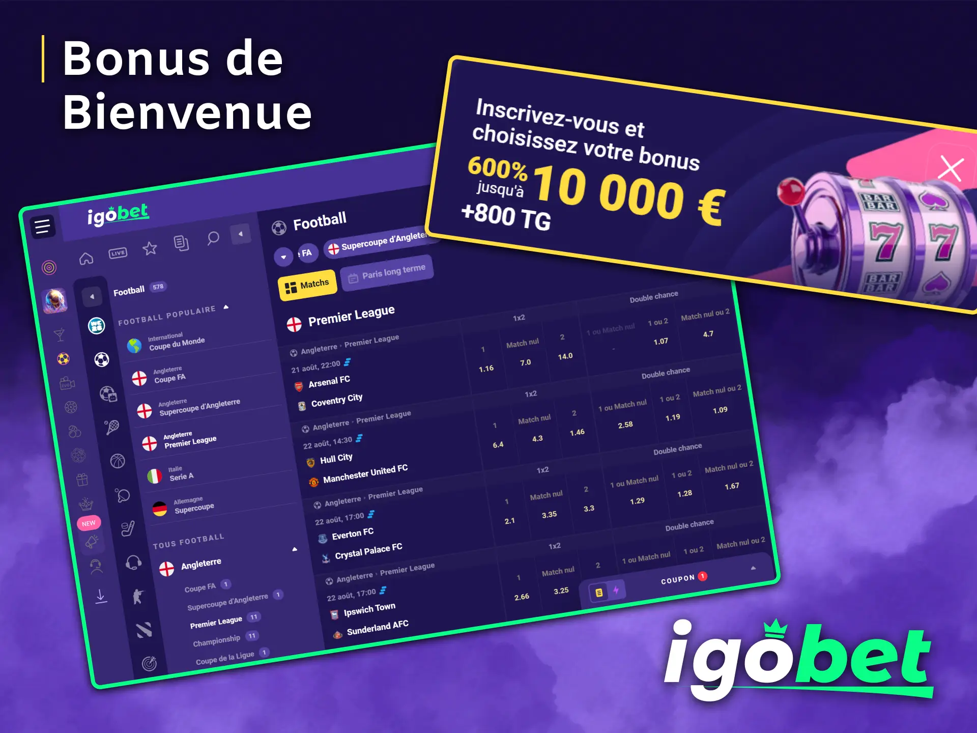 Bénéficiez d'un généreux bonus de bienvenue pour vos paris sur le football avec IgoBet.