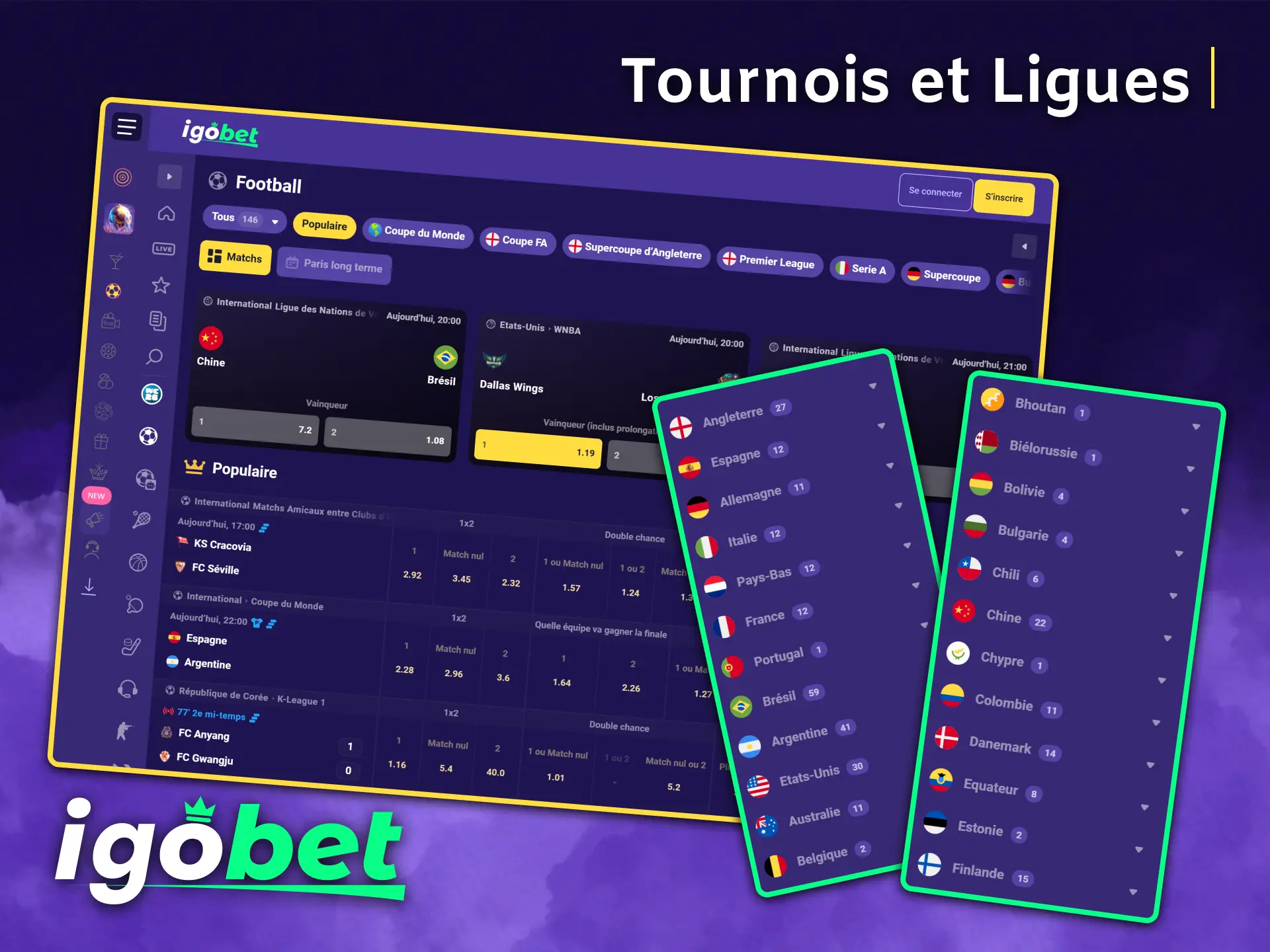 Pariez sur les plus grands tournois et championnats de football du monde avec IgoBet.