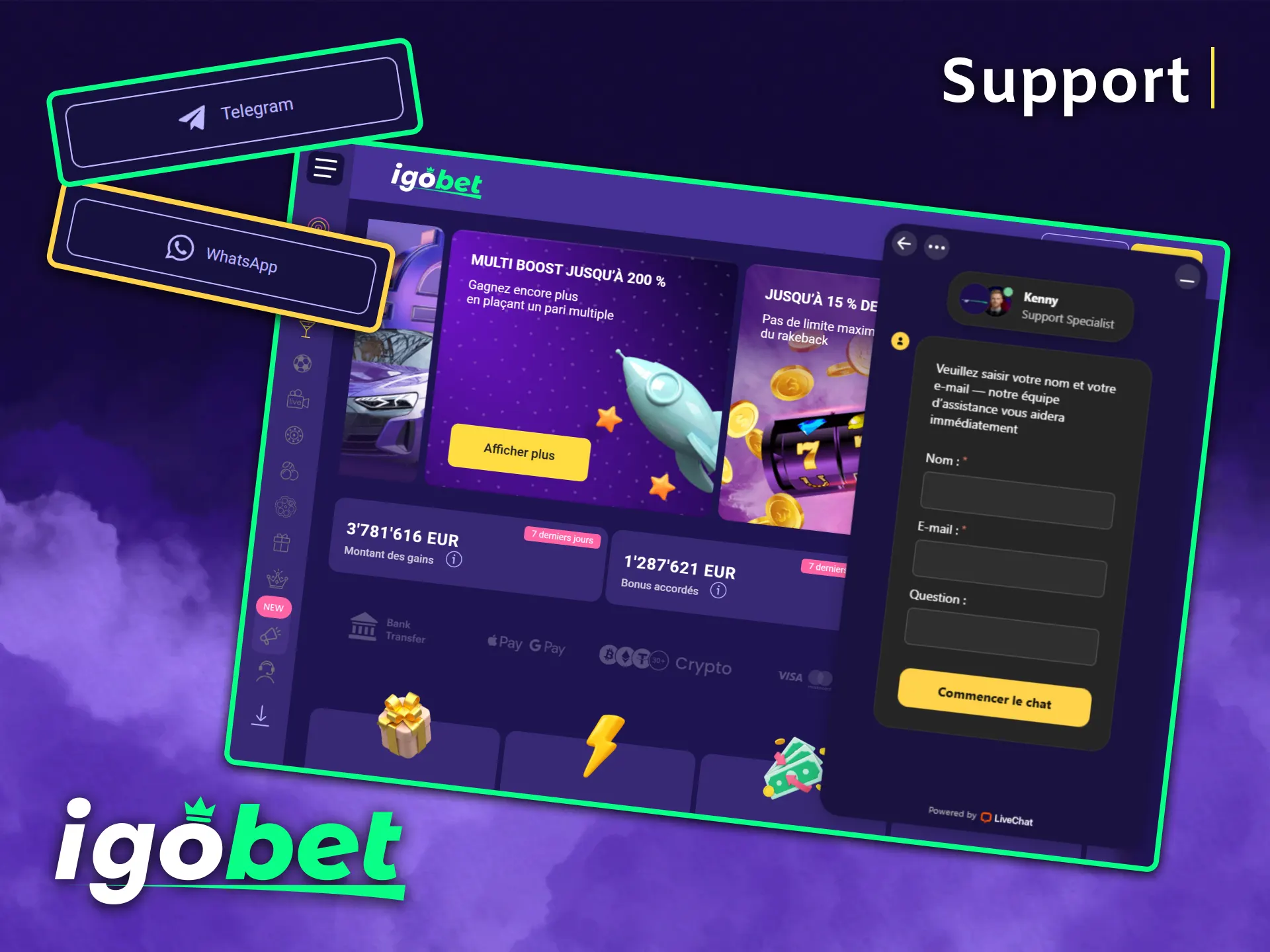 Bénéficiez d'une assistance rapide et qualifiée pour vos transactions financières chez IgoBet.