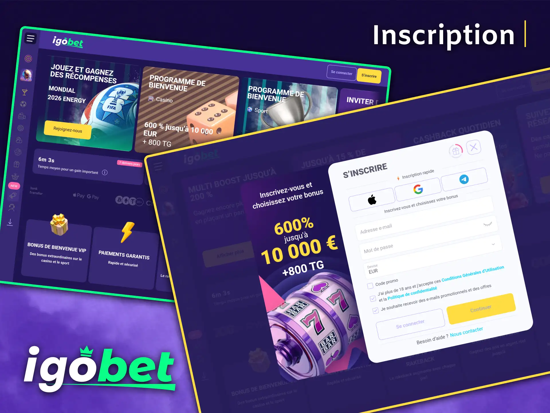 Inscrivez-vous en quelques clics et recevez un généreux bonus de bienvenue chez IgoBet.