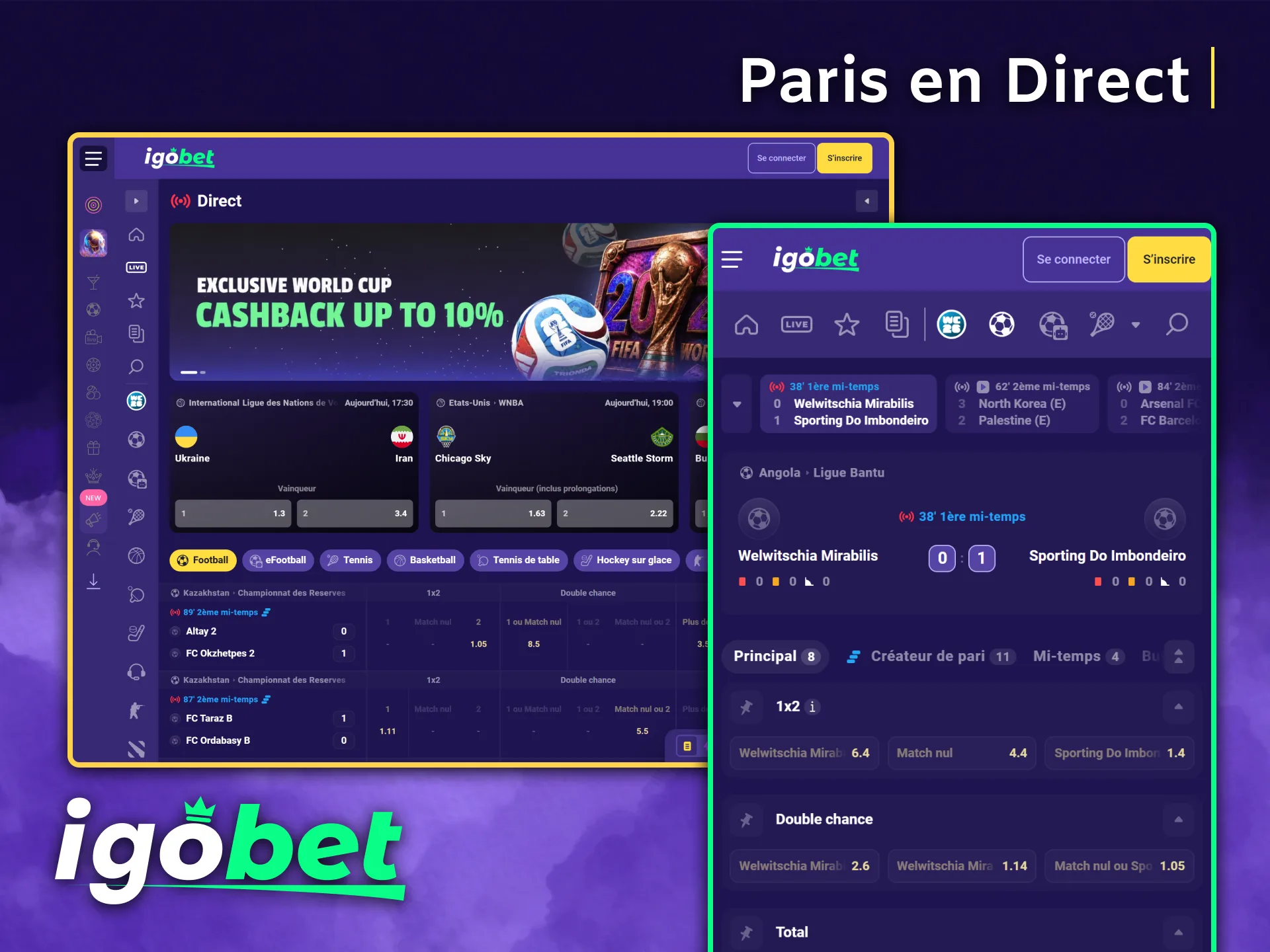 Pariez en direct et restez informé des meilleurs événements sportifs sur IgoBet.
