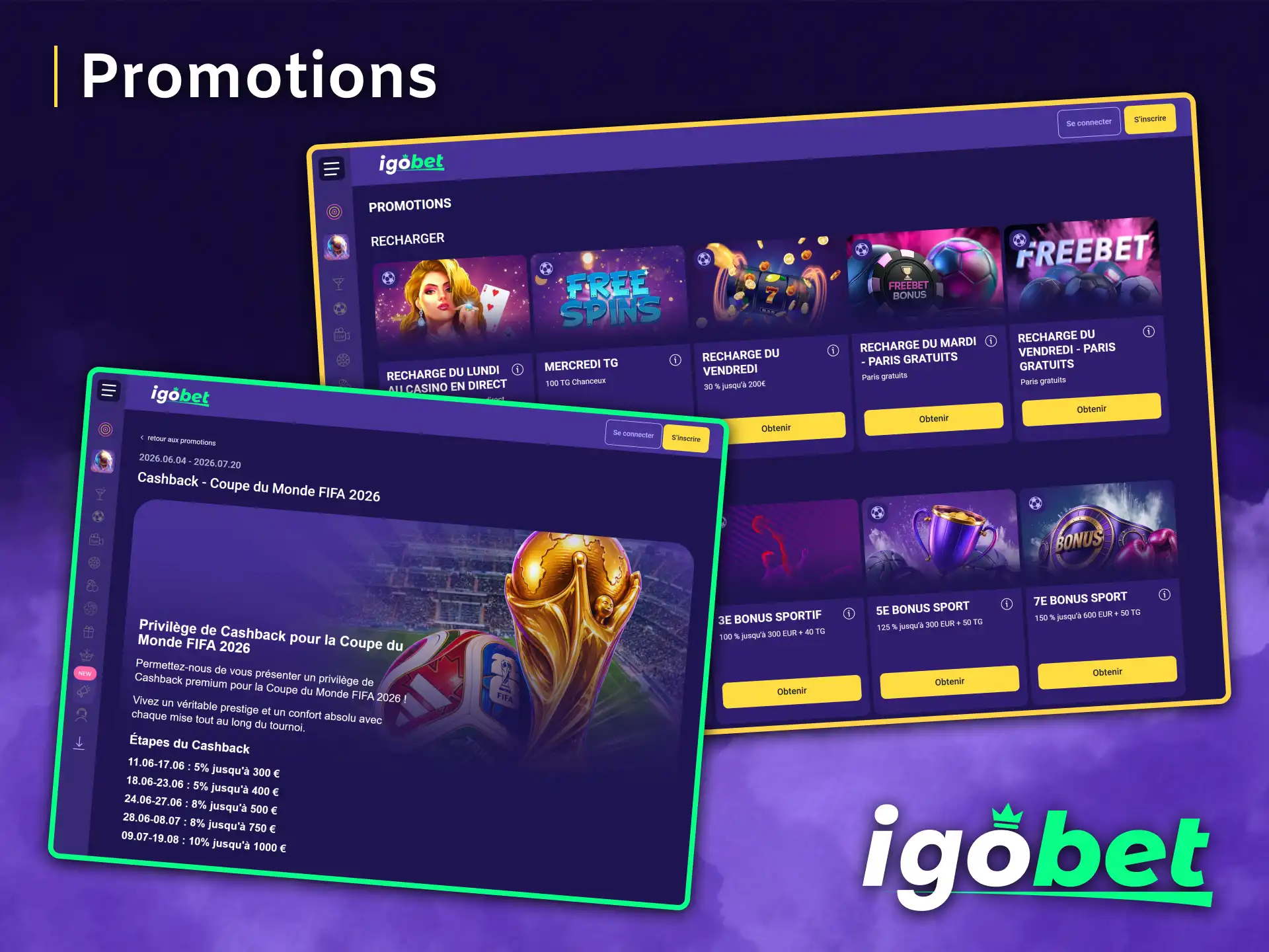 Découvrez des offres promotionnelles généreuses et régulières sur le site officiel d'IgoBet.