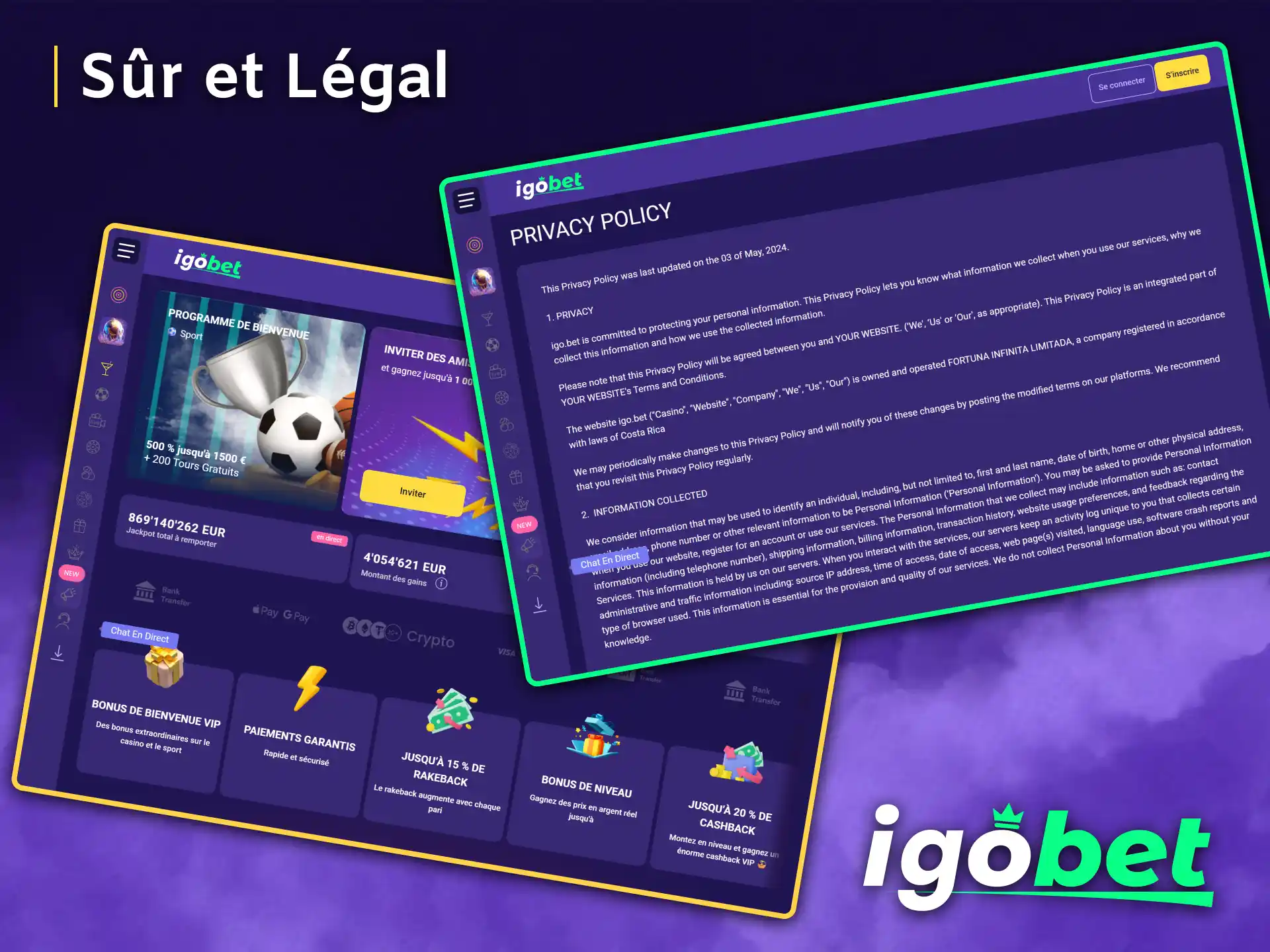 Profitez de jeux en toute sécurité et légalité sur la plateforme IgoBet.